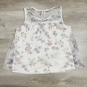 No Boundaries Women's Size XL 15-17 Blouse Sleeveless Mesh Lace Tusk Floral